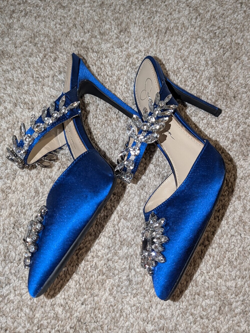 Jessica Simpson Royal Blue Embellished Satin Slingback Pumps Size 6 1/2 - Picture 5 of 8